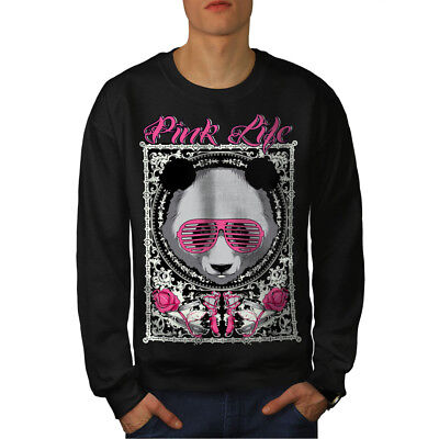 Wellcoda Pink Life Panda Animal Mens Sweatshirt, Summer Casual Pullover Jumper