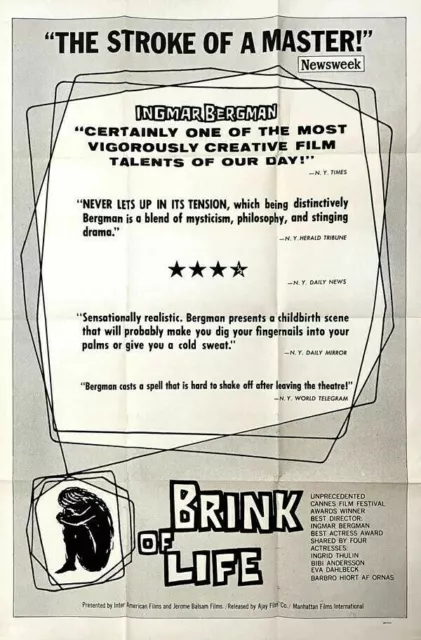 Brink De Vie Ingmar Bergman 1958 Original 27x40 US Un Feuille Film Affiche