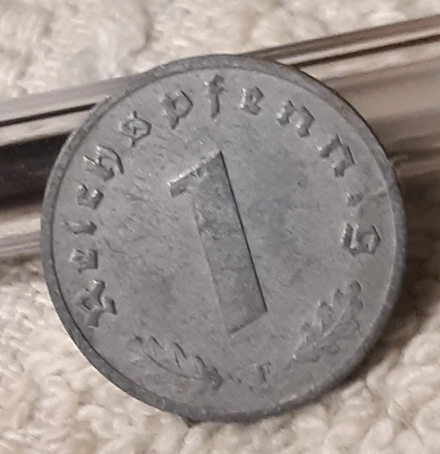 1943 German 1 Reichspfennig ~ Germany ~ WW2 1pf Coin , Heavily Circulated Coin
