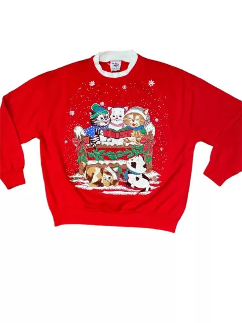 Vintage Nutcracker Christmas Cats Women’s Size Large Long Sleeve Red Sweatshirt