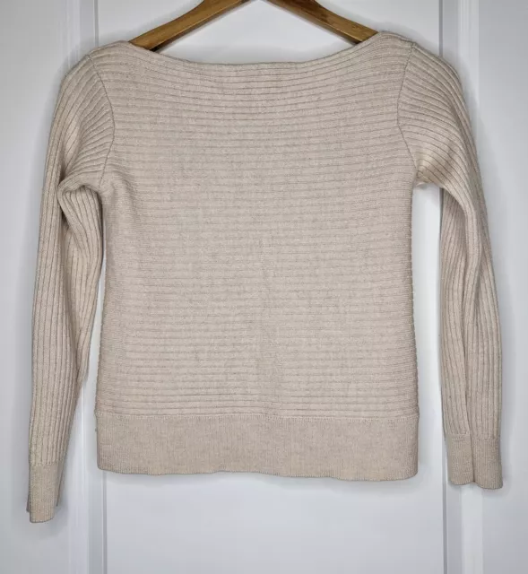 Babaton Women's Merino Wool Sweater Ribbed Knit Boat Neck Size XS Beige