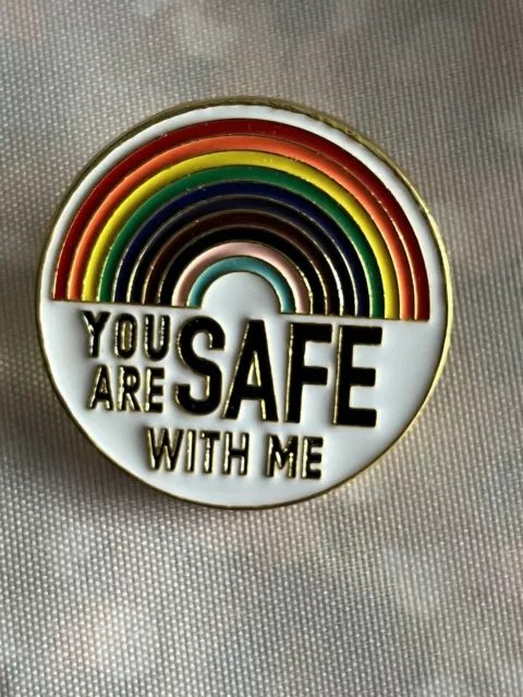 🌈 LGBT Large Pride Rainbow Flag Safe With Me Enamel Lapel Pin LGBTQ+ Badge