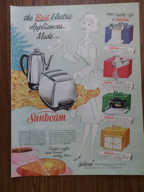 1960 Sunbeam Electric Appliances Ad Toaster Percolator Mixmaster Can Opener