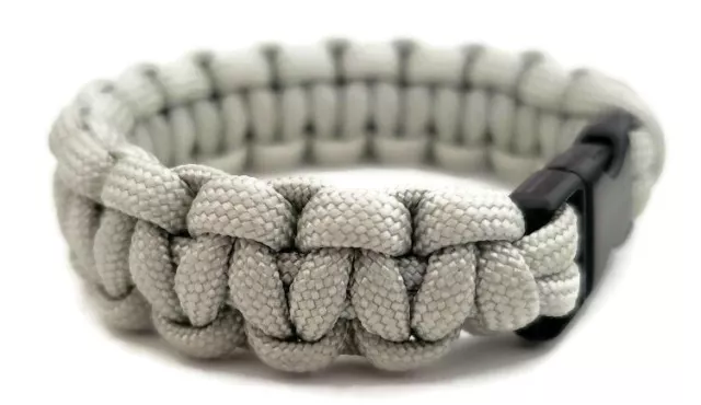 Paracord Bracelet 550 Black Tactical 3/8" Buckle (Silver Grey) Hand Made