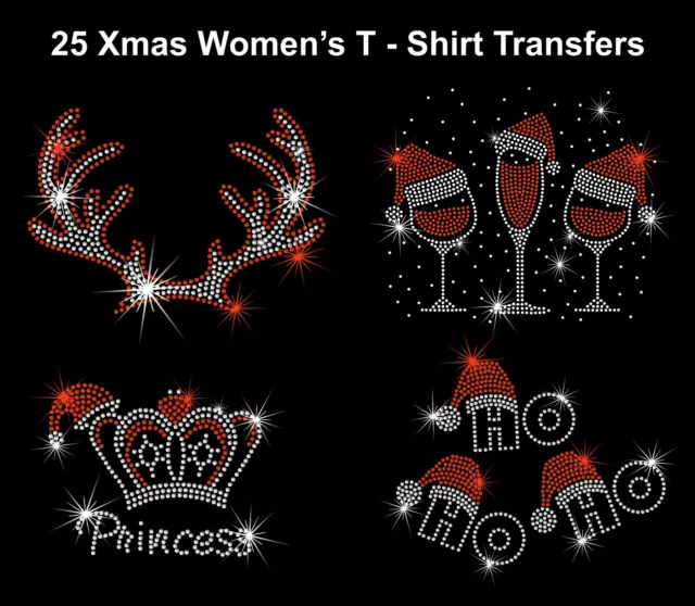 25  T Shirt Christmas Transfer - Xmas Crystal Motif - Snowman Santa Reindeer