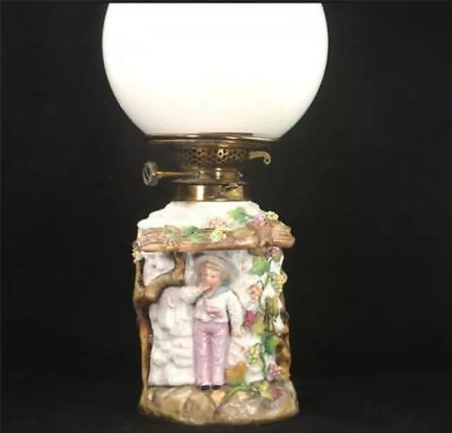 Antique German Ernst Bohne Sohne Volkstedt Porcelain Oil Lamp Dresden