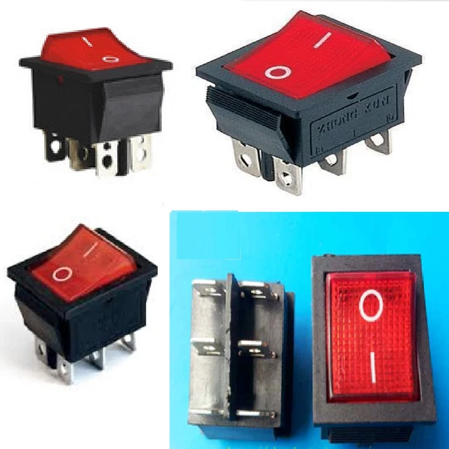 GBC Interruttore bipolare a bilanciere rosso 230V on-off
