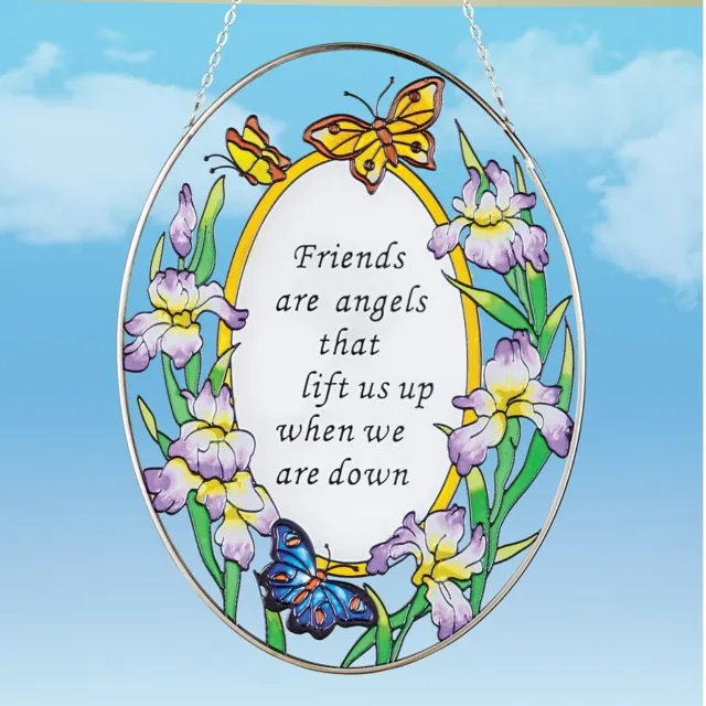 "Friends Are Angels" Sentimental Message Stained Glass Look Window Suncatcher