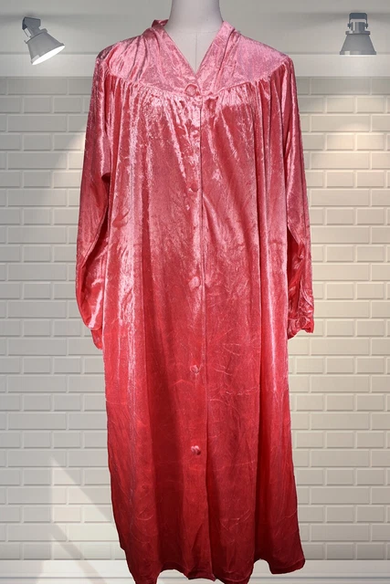 WOW VINTAGE SALMON Pink High Shine Velour Dressing Gown Housecoat