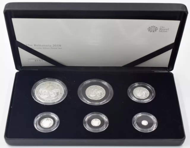 2018 Fine Silver 6 Coin Britannia Year Set 1oz £2 - 5 Coin COA Box Royal Mint