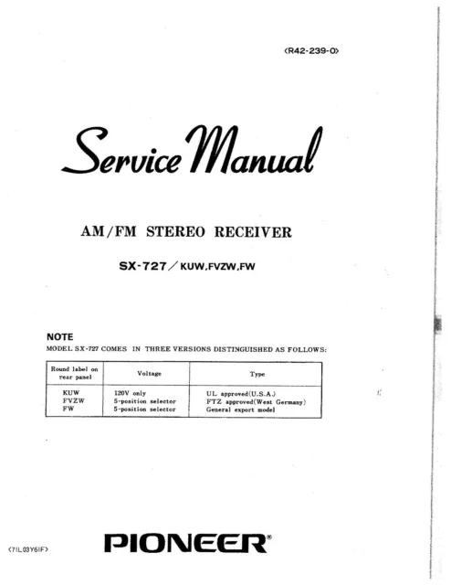 Service Manual-Anleitung für Pioneer SX-727