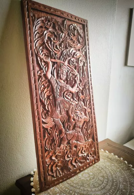 Large Hand Carved Solid Timber Balinese Panel