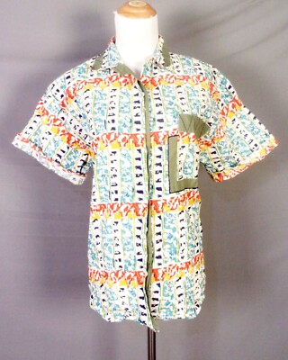 Vintage 80s 90s Kikomo Sauvage Southwest Abstrait Motif Haut Chemisier Inde SZ S