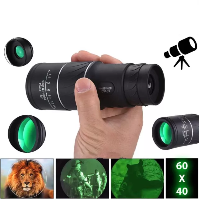 40X60 BAK4 Optical Monocular Compact Focus Telescope Camping Night Vison