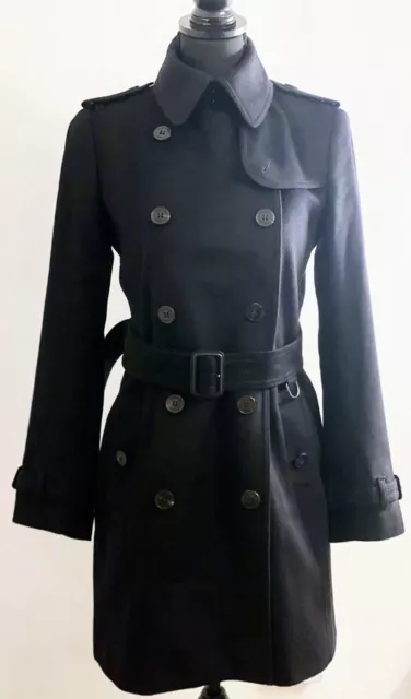 Burberry Black Gabardine Double Breasted Belted Short Trench Coat Size 4