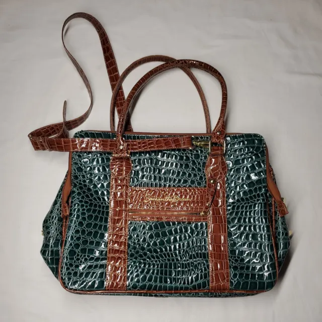 Samantha Brown Weekender Briefcase Travel Bag Sea Glass/Green Camel Croc w/strap