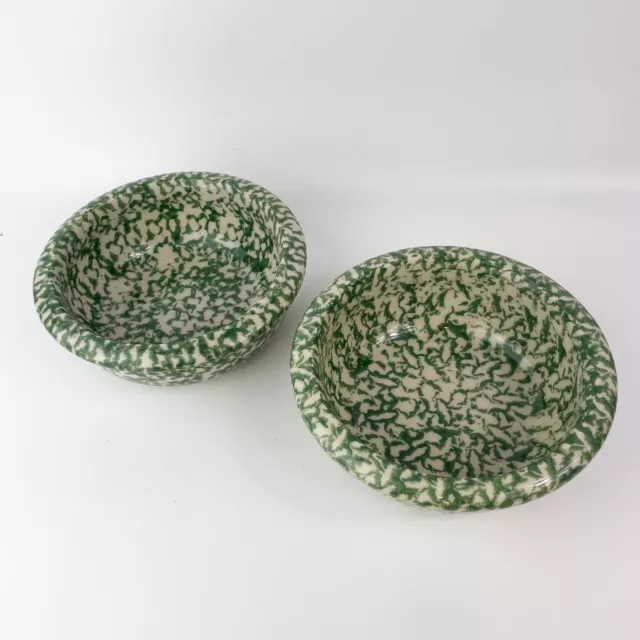 Set of 2 Roseville Spongeware Workshops of Gerald E. Henn Bowls 6" Green