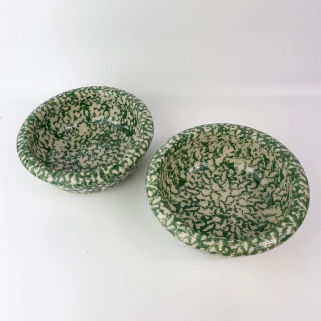 Set of 2 Roseville Spongeware Workshops of Gerald E. Henn Bowls 6" Green