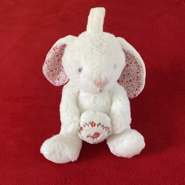 🇫🇷Musical Doudou Lapin Blanc Fleurs Liberty Coussin Oiseau POMMETTE 100 % NEUF