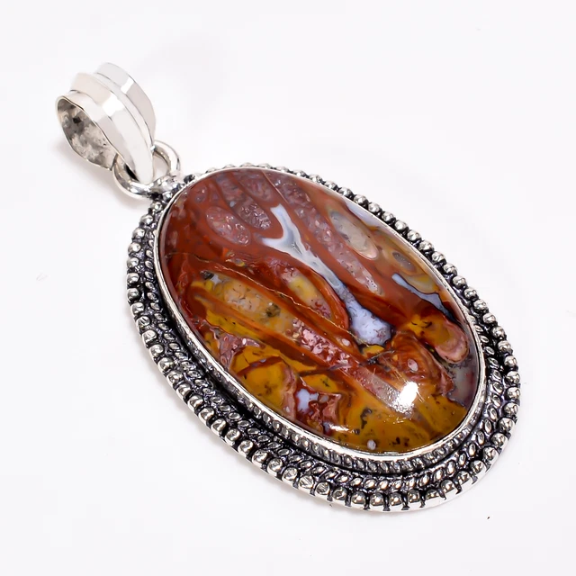 Palm Root Agate Vintage Style Handmade 925 Sterling Silver Pendant 1.9" GSR-3868