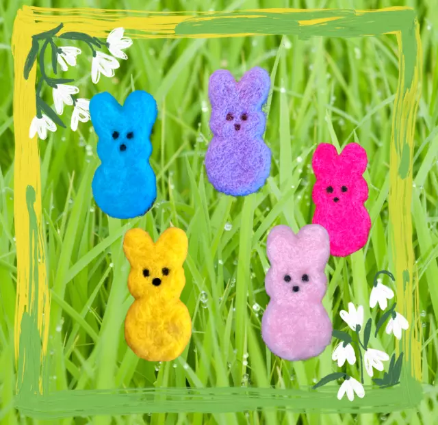 Fieltro Conejo de Pascua Peep 100% lana, fieltro conejo peep, bandeja en niveles decoración