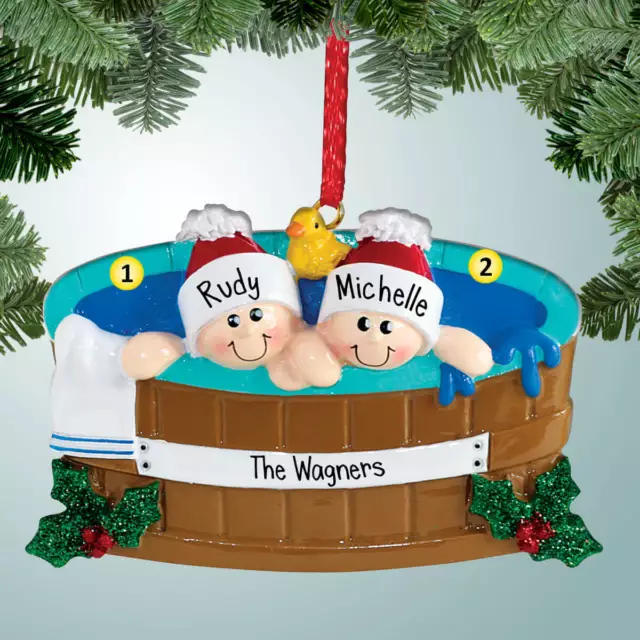 Hot Tub with Holly Couple - 2 - Personalized Ornaments