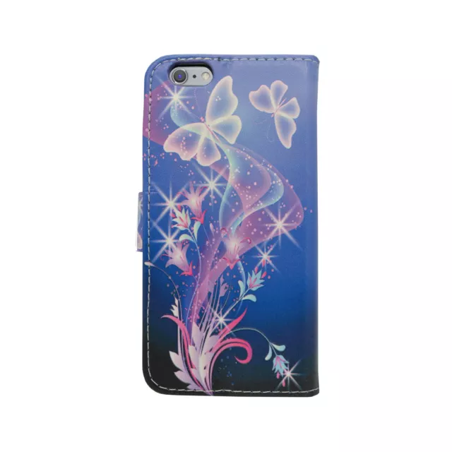 Custodia Per Apple IPHONE 6S Più Blu Rosa Viola Farfalla Fiore Swirl Portafoglio 3