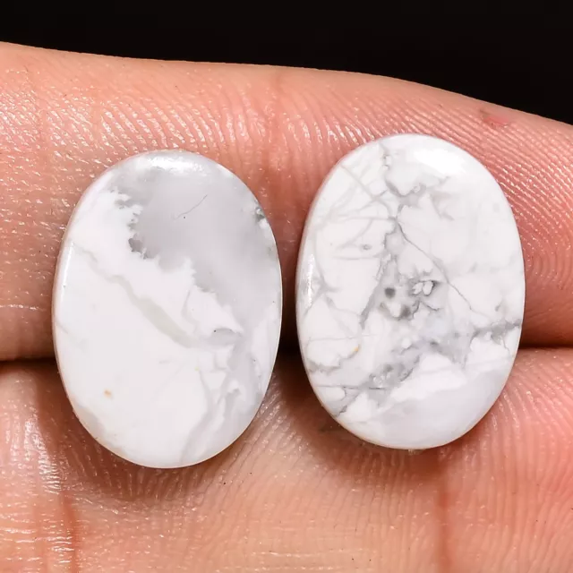 18.50 Ct. 100% Natural White Color Howlite Oval Cabochon Pair Loose Gemstone