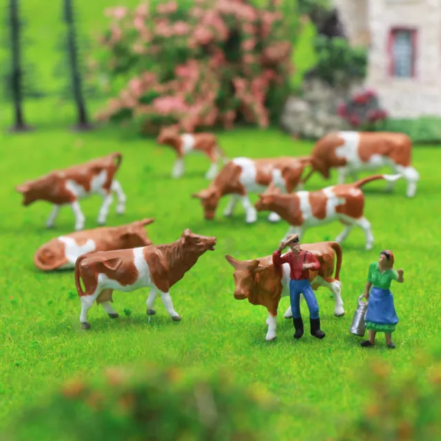 36PCS HO Scale 1:87 Well Painted Farm Animals Brown Cows and Figures AN8705CN