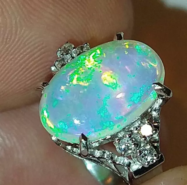 Solid platinum 2.85 carat natural opal diamond ring 6.72 grams sz 6-6.25 pt900