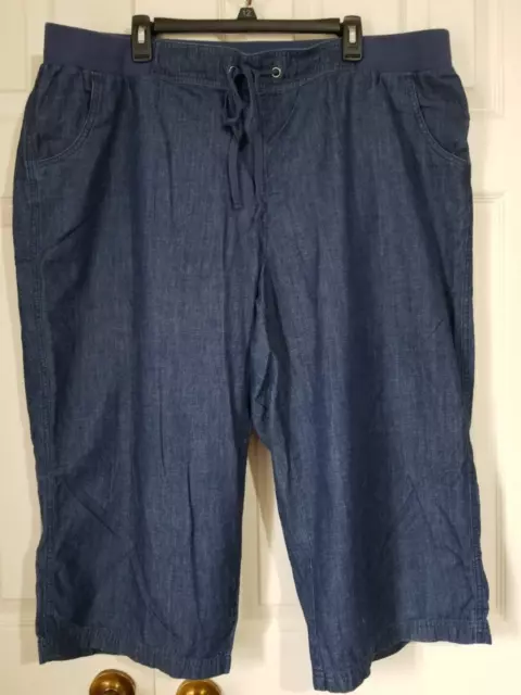 Lane Bryant Women Plus Size 20 Solid Blue Denim Capri Pants Pockets Pull On