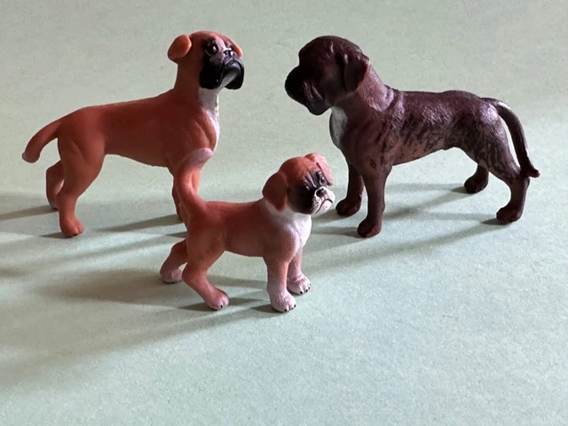 Schleich Boxer Dog Family 16389 Male 16390 Female and Puppy RARE RETIRED VGC