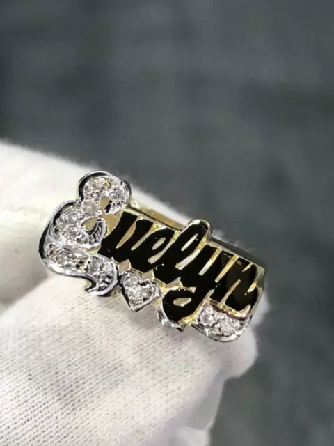 14k Oro Amarillo & Diamantes Personalizado Evelyn Nombre Anillo Cualquier Varias