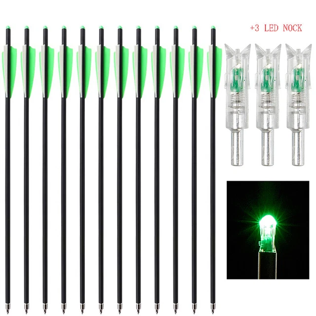 Archery 20" Carbon Crossbow Bolt Arrows & 3pcs LED Lighted Nock Shooting Hunting