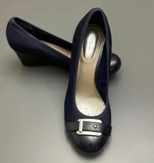 Alfani Step N Flex Heels 8.5 M Carterr Wedge Pump Blue/Black  Career Shoes Offic