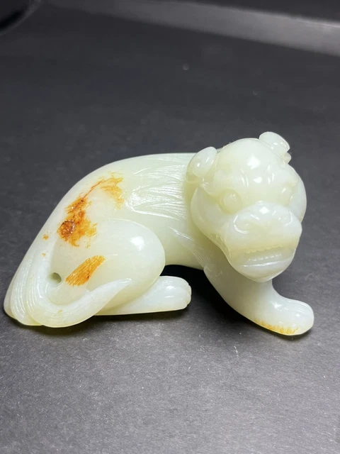 Chinese Exquisite Handmade Beast carving Hetian Jade Statue