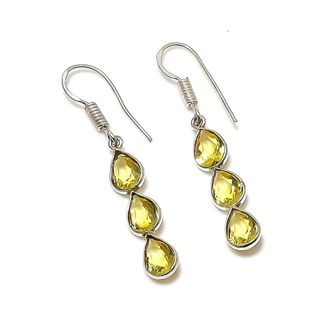 Boucles D'oreilles Argent Sterling 925 Fait Main - Pierres Calcédoine Bleue, Création Inde