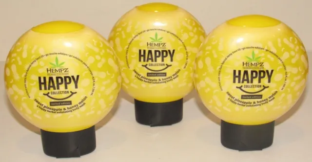 3 Hempz Sweet Pineapple & Honey Melon Happy Herbal Body Wash 8.5 Oz Cleanser