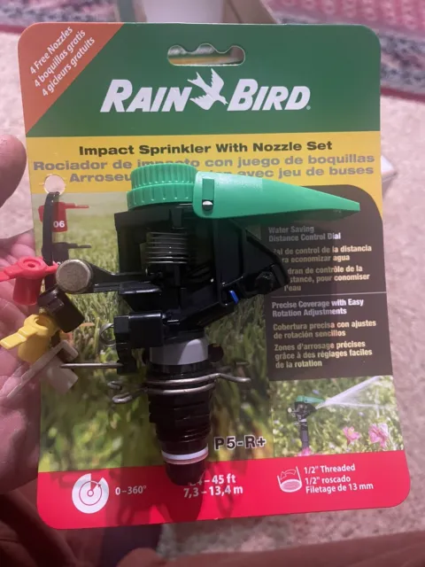 Rain Bird Impact Sprinkler w Nozzle Set P5-R+ Plus 24-45’ Spray 0-360° New