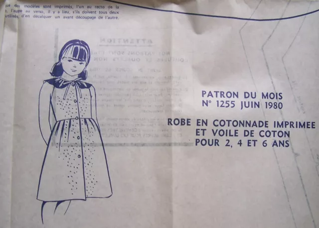 § patron MODES TRAVAUX robe fille 2, 4, 6 ans - 06/1980