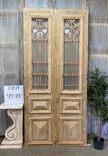 Antique French Double Doors (47x101.5) Wood Iron Doors, European Doors D159