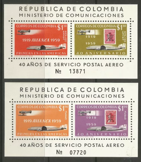 Stamps-Colombia. 1959. Avianca Miniatur Blätter. Sg : MS1000/1001. MNH