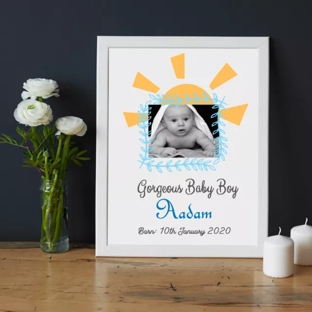 Baby Boy Personalized Name Picture Frame, Birth Year Customizable Photo Frame,