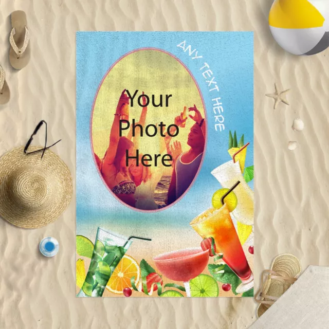 58"x39" Personalised Photo Cocktail Microfibre Beach Towel Sun Bathing Pool Swim