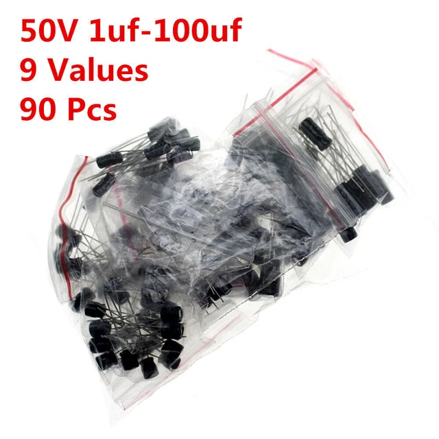 90pcs 50V 1-100UF 2.2UF 4.7UF 10UF 22UF 47UF  Electrolytic capacitors kit Radial