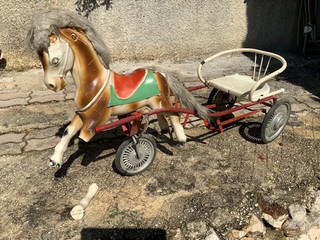 Tricycle Moto Trike Jouet Métal Bleu Blanc - Années 70 Vintage #A725