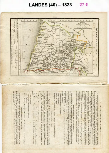 Dépt 40 - XIX ème Siècle Belle Petite Carte avec 2 Pages de Renseignements  1823