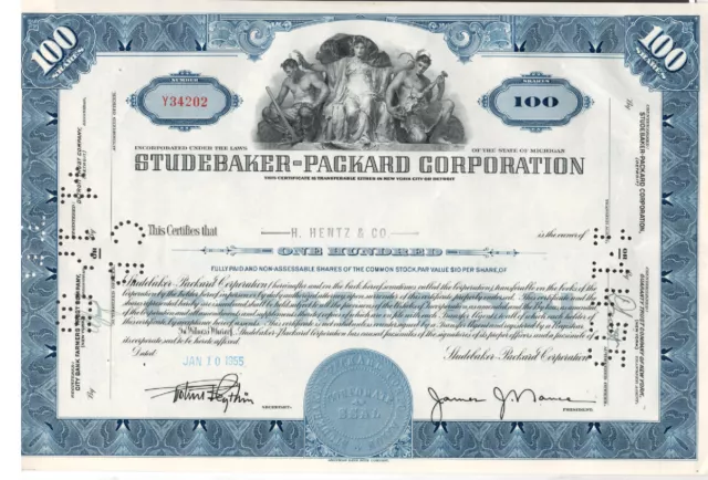 Studebaker-Packard Corp - Original Stock Certificate - 1955 - Y34202