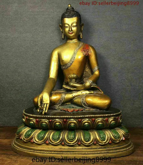 Collect Folk Old China Tibet Buddhism Temple Bronze Gilt Medicine Buddha Statue