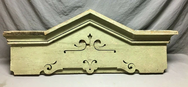 Antique Architectural Door Top Header Peaked Pediment Green Vintage Old 1755-21B